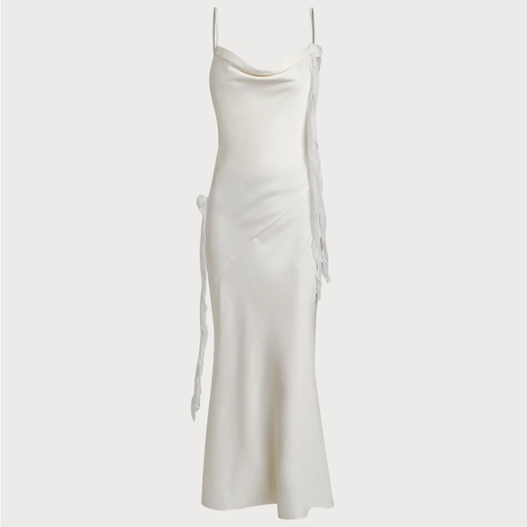 RIHOAS Dresses & Skirts - Rihoas Beige Ruched Backless Slip Maxi Dress